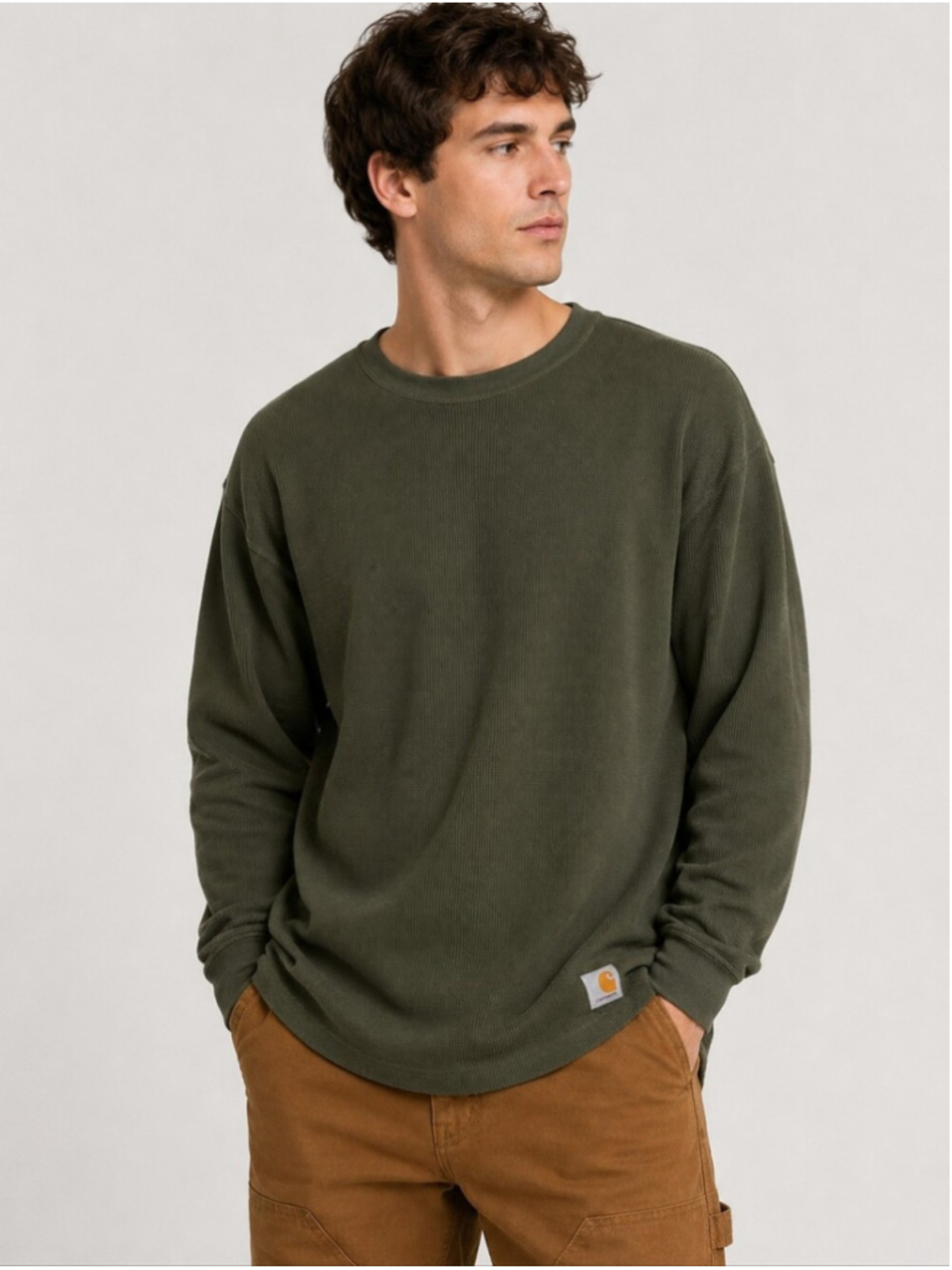 Carhartt Men’s Olive Waffle Knit Crewneck Thermal Shirt XL